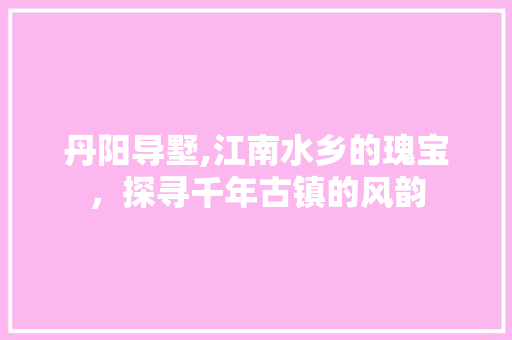 丹阳导墅,江南水乡的瑰宝，探寻千年古镇的风韵