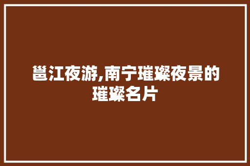 邕江夜游,南宁璀璨夜景的璀璨名片