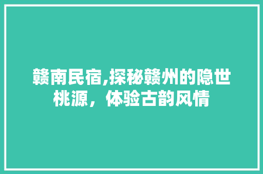 赣南民宿,探秘赣州的隐世桃源，体验古韵风情