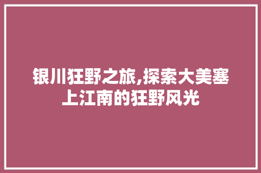 银川狂野之旅,探索大美塞上江南的狂野风光
