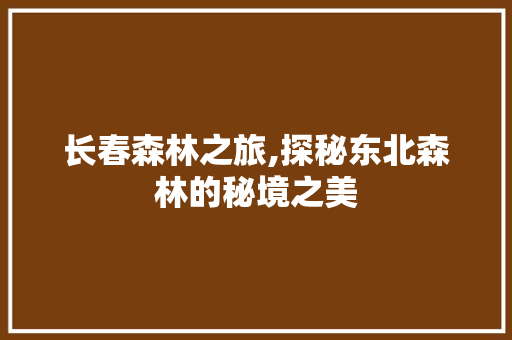 长春森林之旅,探秘东北森林的秘境之美
