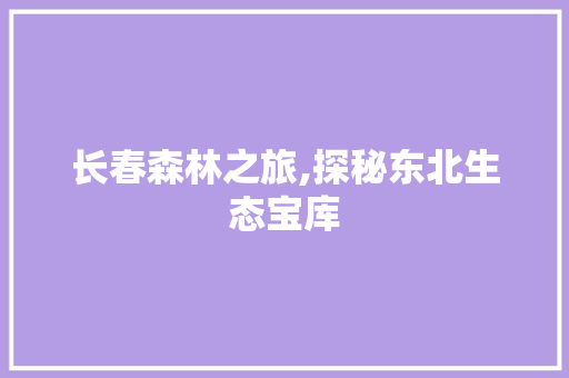 长春森林之旅,探秘东北生态宝库