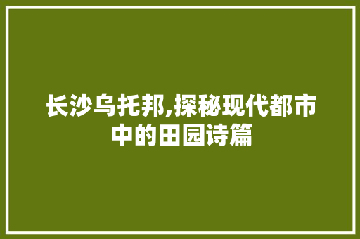 长沙乌托邦,探秘现代都市中的田园诗篇