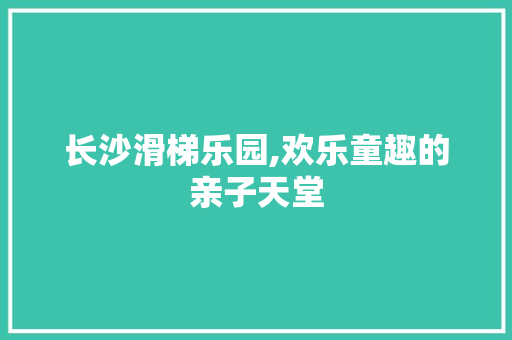 长沙滑梯乐园,欢乐童趣的亲子天堂