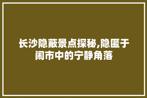 长沙隐蔽景点探秘,隐匿于闹市中的宁静角落