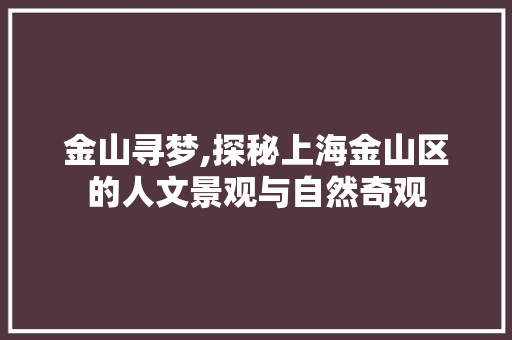金山寻梦,探秘上海金山区的人文景观与自然奇观