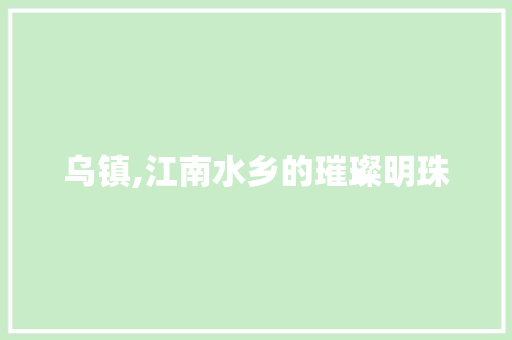 乌镇,江南水乡的璀璨明珠  第1张