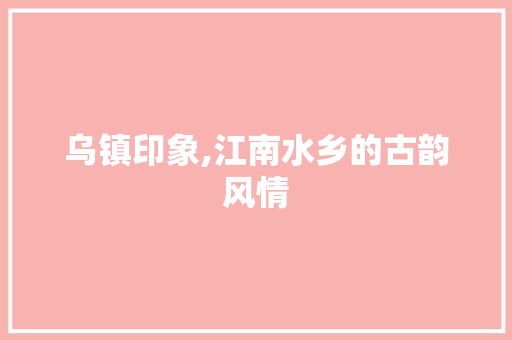 乌镇印象,江南水乡的古韵风情  第1张