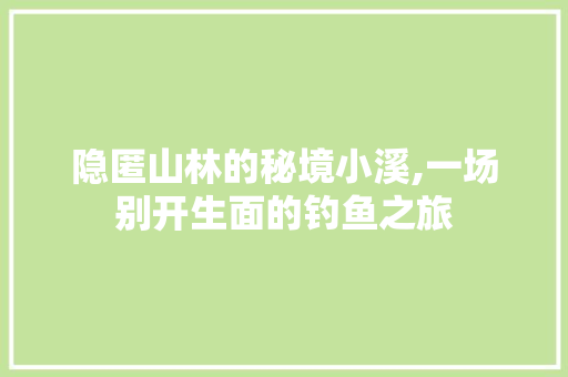隐匿山林的秘境小溪,一场别开生面的钓鱼之旅