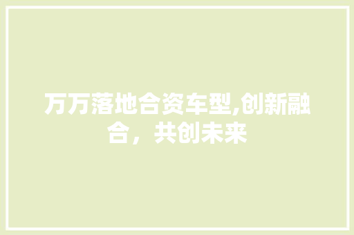 万万落地合资车型,创新融合，共创未来