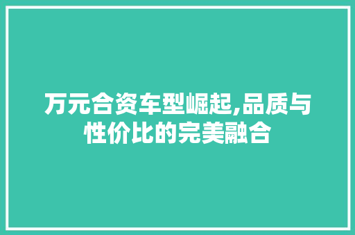 万元合资车型崛起,品质与性价比的完美融合  第1张