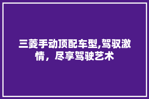 三菱手动顶配车型,驾驭激情，尽享驾驶艺术
