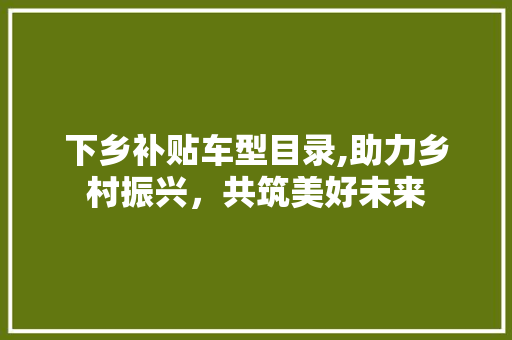 下乡补贴车型目录,助力乡村振兴，共筑美好未来