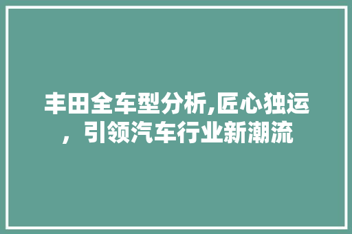 丰田全车型分析,匠心独运，引领汽车行业新潮流