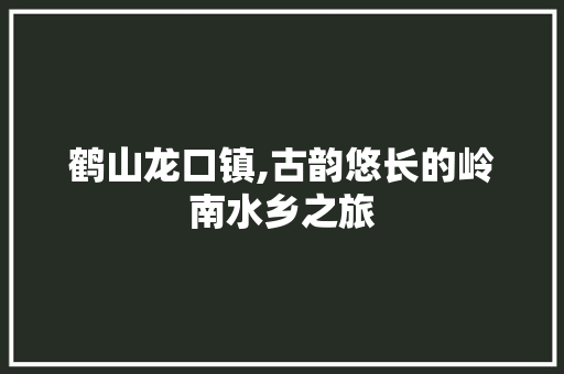 鹤山龙口镇,古韵悠长的岭南水乡之旅