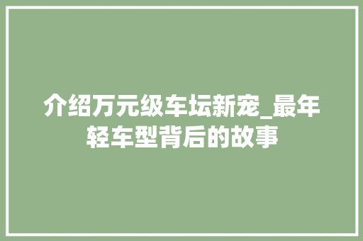 介绍万元级车坛新宠_最年轻车型背后的故事