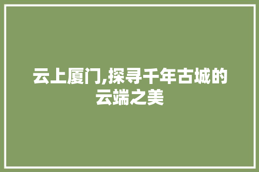 云上厦门,探寻千年古城的云端之美