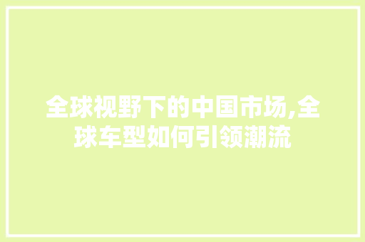 全球视野下的中国市场,全球车型如何引领潮流