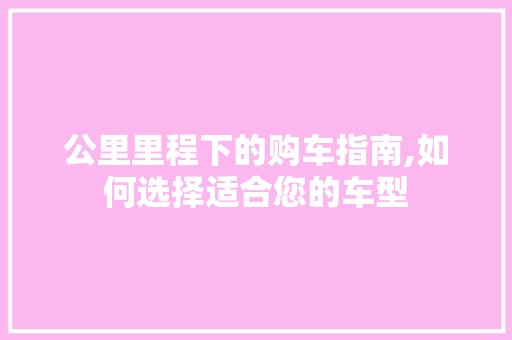 公里里程下的购车指南,如何选择适合您的车型