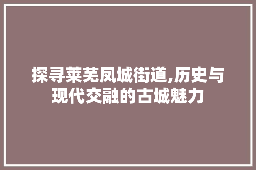 探寻莱芜凤城街道,历史与现代交融的古城魅力