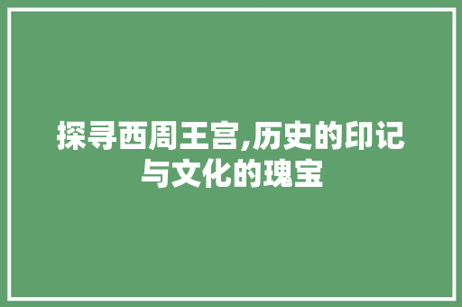 探寻西周王宫,历史的印记与文化的瑰宝