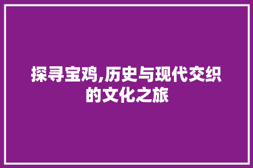 探寻宝鸡,历史与现代交织的文化之旅
