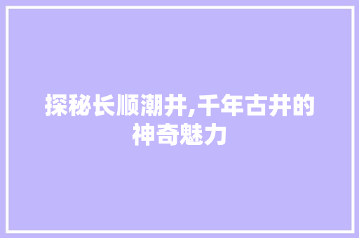 探秘长顺潮井,千年古井的神奇魅力