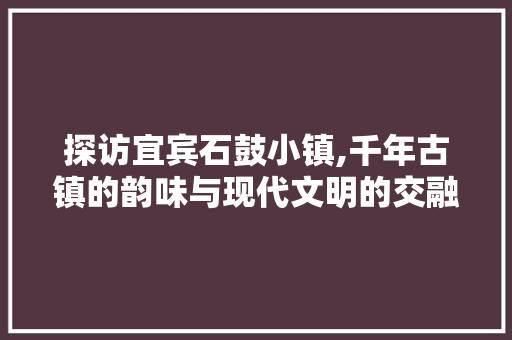 探访宜宾石鼓小镇,千年古镇的韵味与现代文明的交融