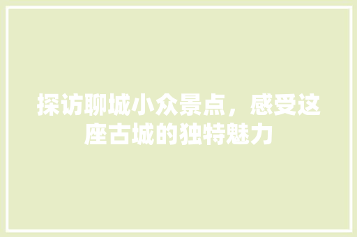 探访聊城小众景点，感受这座古城的独特魅力