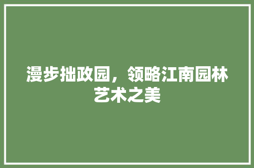 漫步拙政园，领略江南园林艺术之美