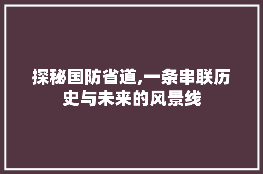 探秘国防省道,一条串联历史与未来的风景线