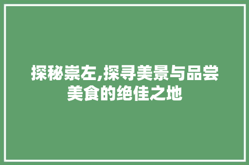 探秘崇左,探寻美景与品尝美食的绝佳之地