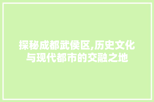 探秘成都武侯区,历史文化与现代都市的交融之地