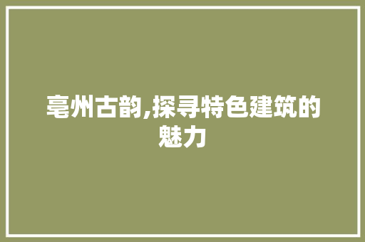 亳州古韵,探寻特色建筑的魅力  第1张