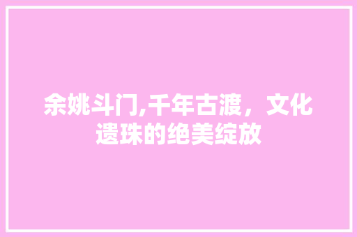 余姚斗门,千年古渡，文化遗珠的绝美绽放
