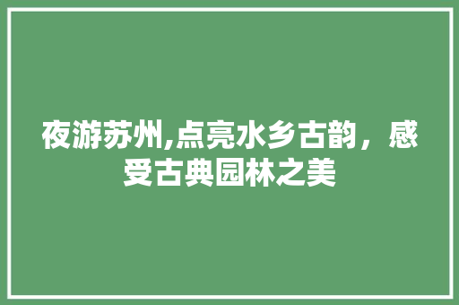 夜游苏州,点亮水乡古韵，感受古典园林之美