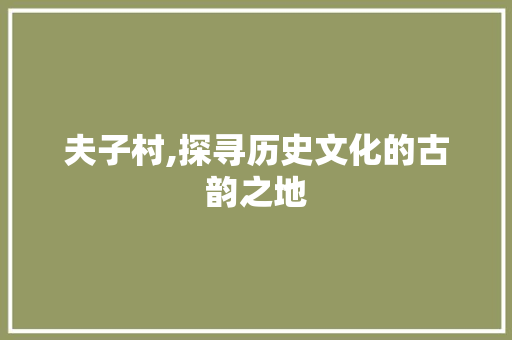 夫子村,探寻历史文化的古韵之地