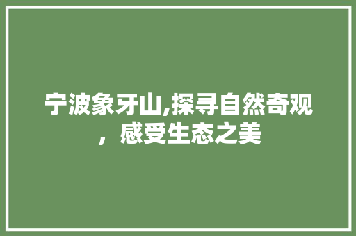 宁波象牙山,探寻自然奇观，感受生态之美  第1张