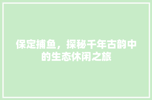 保定捕鱼，探秘千年古韵中的生态休闲之旅