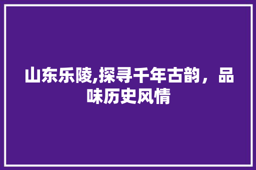 山东乐陵,探寻千年古韵，品味历史风情