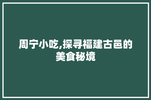 周宁小吃,探寻福建古邑的美食秘境