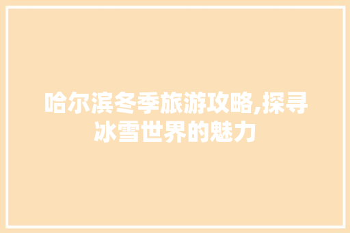 哈尔滨冬季旅游攻略,探寻冰雪世界的魅力  第1张