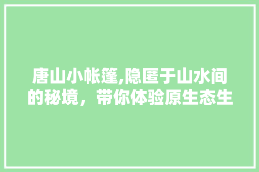 唐山小帐篷,隐匿于山水间的秘境，带你体验原生态生活之美