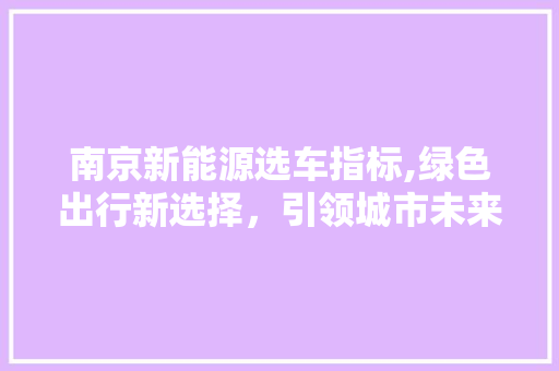 南京新能源选车指标,绿色出行新选择，引领城市未来  第1张