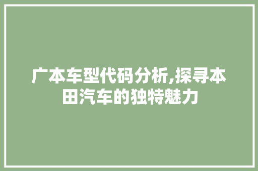 广本车型代码分析,探寻本田汽车的独特魅力