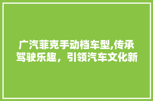 广汽菲克手动档车型,传承驾驶乐趣，引领汽车文化新风尚  第1张