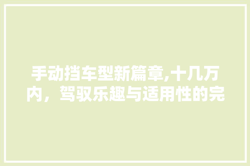 手动挡车型新篇章,十几万内，驾驭乐趣与适用性的完美结合  第1张