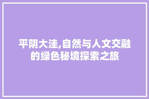 平阴大洼,自然与人文交融的绿色秘境探索之旅