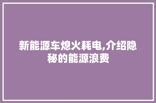新能源车熄火耗电,介绍隐秘的能源浪费