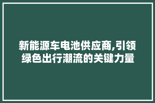 新能源车电池供应商,引领绿色出行潮流的关键力量  第1张